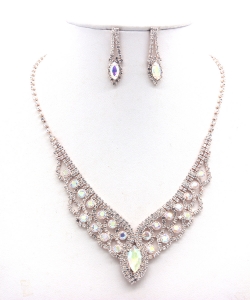 Rhinestone Necklace  with Earrings Set NB330101 RGOLD AB